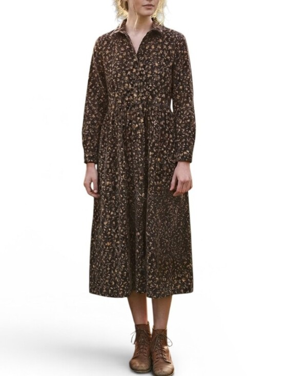 L.L. Bean Dresses & Skirts - Vintage 90s L.L. Bean Floral Corduroy Button-Down Midi Dress Dark Brown Sz 10